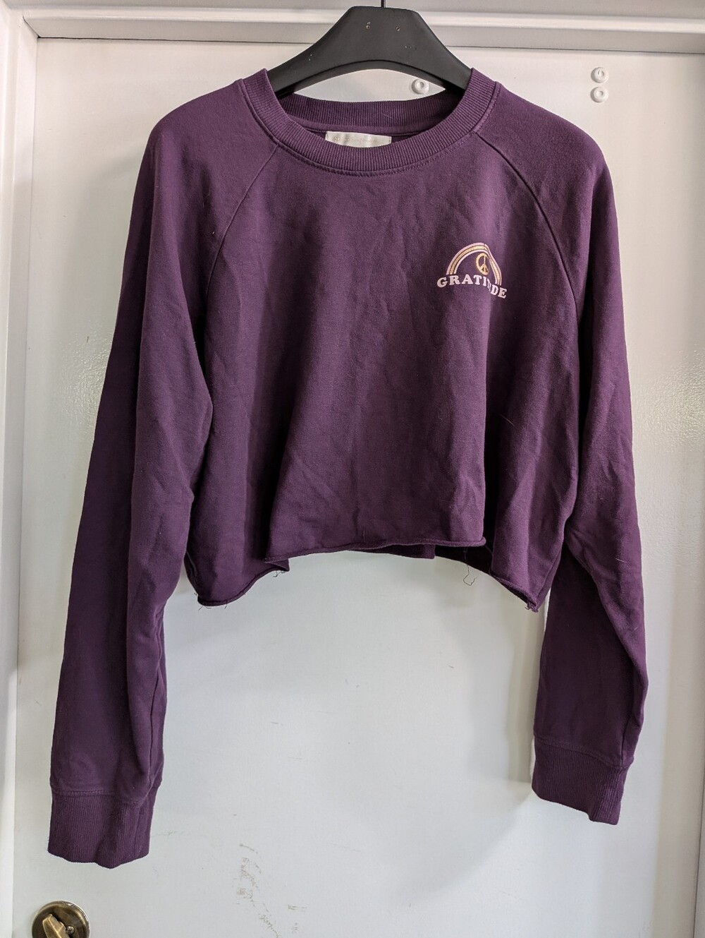 Spiritual Gangster Attitude Is Gratitude  Cropped Crewneck Sweatshirt - Purple